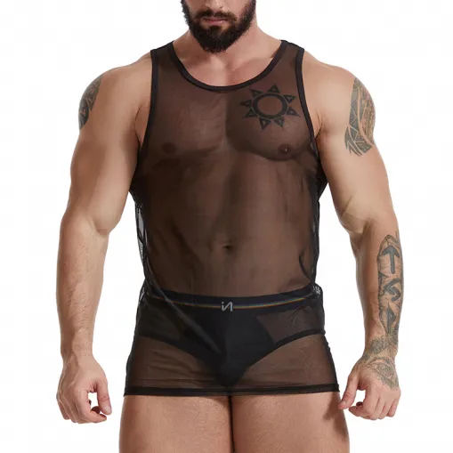 See Through Black Mesh Sex Lingerie Costumes for Men
