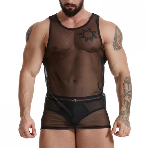 See Through Black Mesh Sex Lingerie Costumes for Men