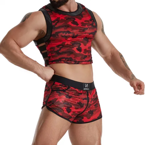 OEM Camouflage Transparent Mens Mesh Tank Tops and Boxers