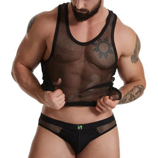Sexy Man Club See-through Mesh Net Top Tank With Jockstraps