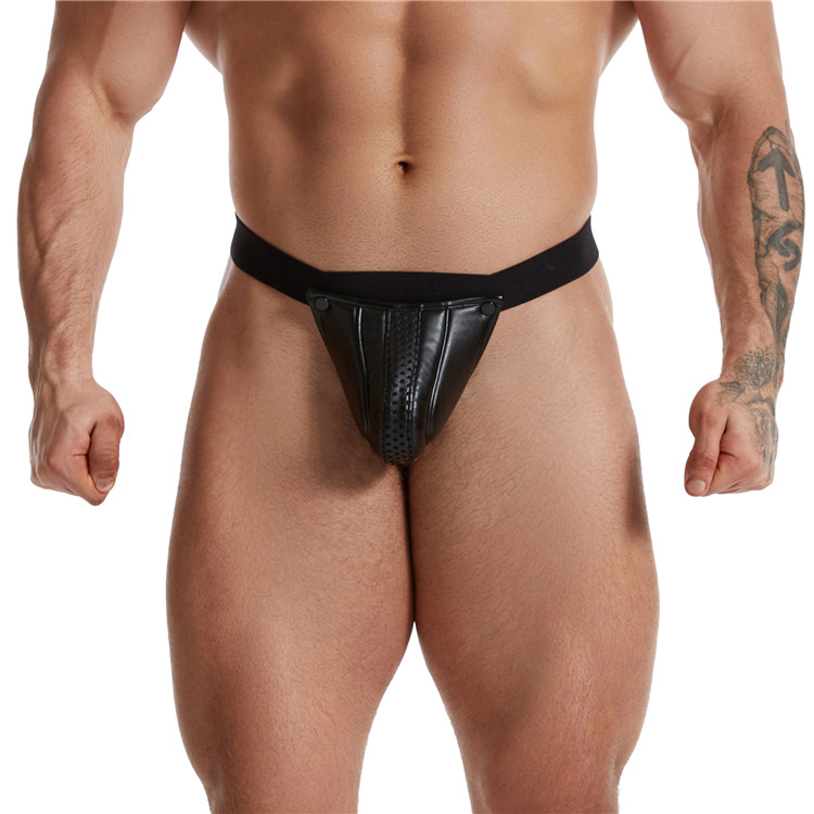 Custom Design OEM Manufacturer PU Leather Lingerie Jockstraps Sexy Thongs for Gay Men